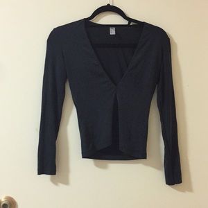 Charcoal grey long sleeve deep v neck crop top